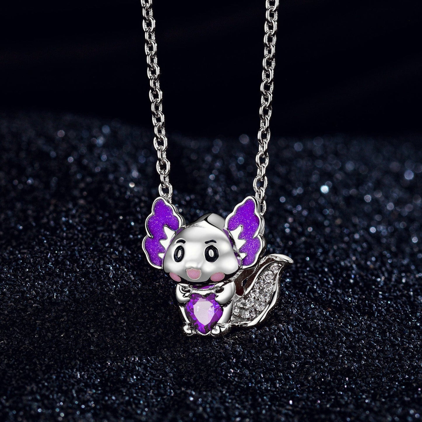 Sterling Silver Lovely Axolotl Birthstone Charms With Enamel In White Gold Plated - Heartful Hugs Collection