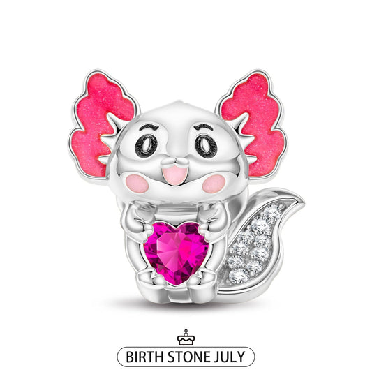 gon- Sterling Silver Lovely Axolotl Birthstone Charms With Enamel In White Gold Plated - Heartful Hugs Collection