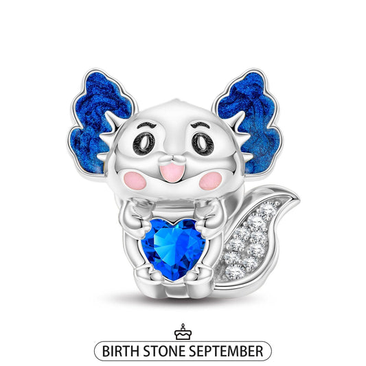 gon- Sterling Silver Lovely Axolotl Birthstone Charms With Enamel In White Gold Plated - Heartful Hugs Collection