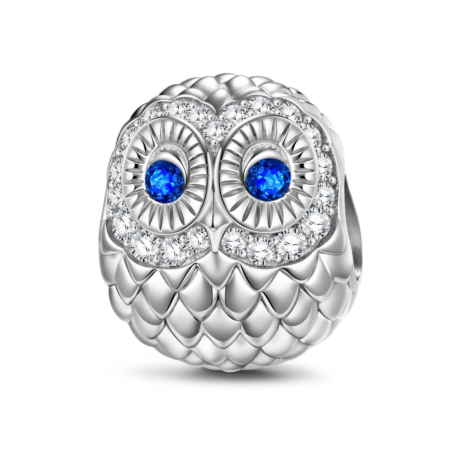 Sterling Silver Big Eyes Owl Animal Charms In White Gold Plated