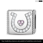 Sterling Silver Lucky Horseshoe Rectangular Charms In White Gold Plated