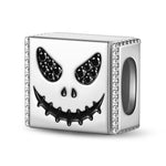 Sterling Silver Evil Smile Rectangular Charms With Enamel In White Gold Plated