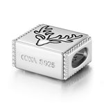 Sterling Silver Reindeer Rectangular Charms In White Gold Plated