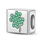 Sterling Silver A Four-Leaf Clover Rectangular Charms In White Gold Plated