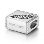 Sterling Silver Feather Rectangular Charms In White Gold Plated