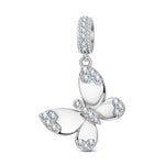 Sterling Silver Butterfly Animal Charms In White Gold Plated