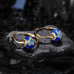 [?As @ginagoingsilver's Pick] Cute Blue Starfish Tarnish-resistant Silver Charms Earrings Set with Enamle M size Classic Hoop Earrings with Sterling Silver Ear Post In 14K Gold Plated