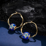 [?As @ginagoingsilver's Pick] Cute Blue Starfish Tarnish-resistant Silver Charms Earrings Set with Enamle M size Classic Hoop Earrings with Sterling Silver Ear Post In 14K Gold Plated