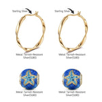[?As @ginagoingsilver's Pick] Cute Blue Starfish Tarnish-resistant Silver Charms Earrings Set with Enamle M size Classic Hoop Earrings with Sterling Silver Ear Post In 14K Gold Plated