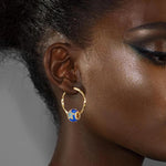 [?As @ginagoingsilver's Pick] Cute Blue Starfish Tarnish-resistant Silver Charms Earrings Set with Enamle M size Classic Hoop Earrings with Sterling Silver Ear Post In 14K Gold Plated
