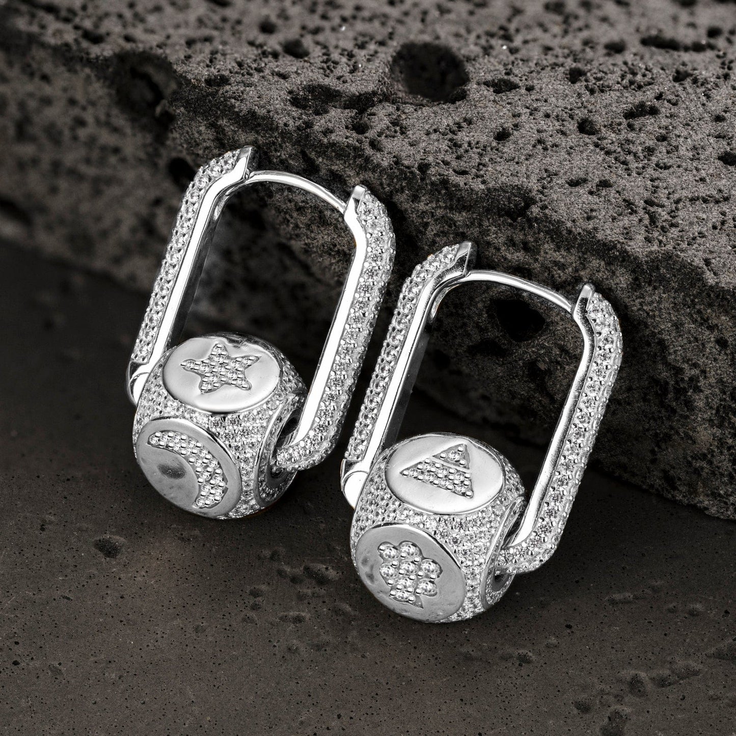 Robot and Light Tarnish-resistant Silver Charms Earrings Set with Sterling Silver Ear Post In White Gold Plated