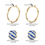 [?As @anlena_ea's Pick] Sea Waves Tarnish-resistant Silver Charms Earrings Set with Enamle M size Classic Hoop Earrings with Sterling Silver Ear Post In 14K Gold Plated