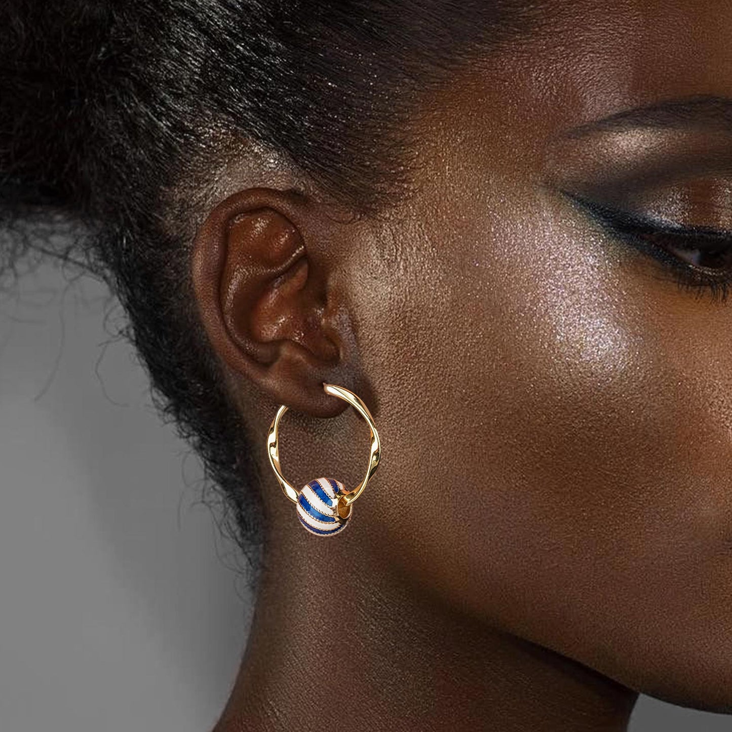 [?As @anlena_ea's Pick] Sea Waves Tarnish-resistant Silver Charms Earrings Set with Enamle M size Classic Hoop Earrings with Sterling Silver Ear Post In 14K Gold Plated