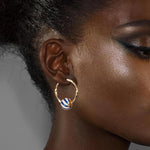 [?As @anlena_ea's Pick] Sea Waves Tarnish-resistant Silver Charms Earrings Set with Enamle M size Classic Hoop Earrings with Sterling Silver Ear Post In 14K Gold Plated