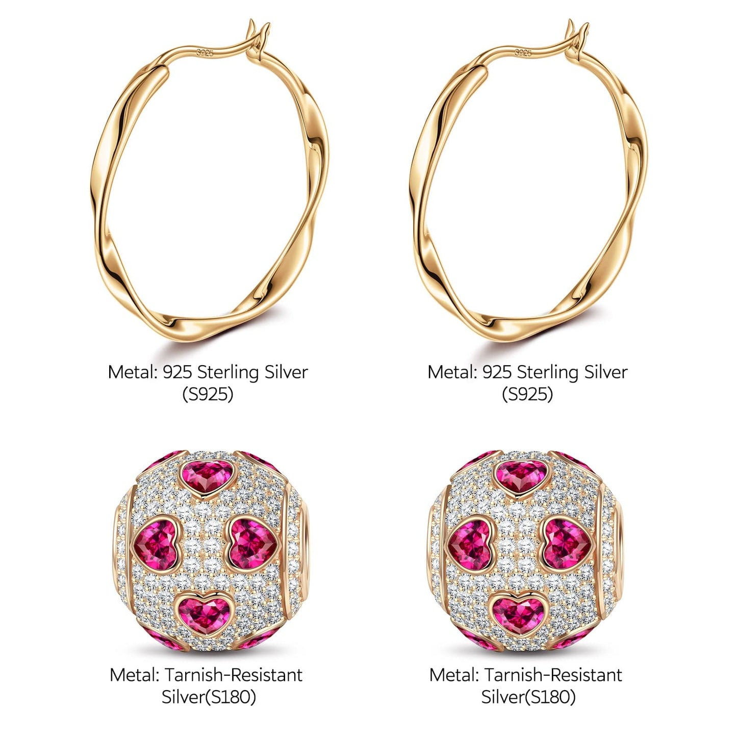 Sterling Silver Pink Love Earrings In 14K Gold Plated