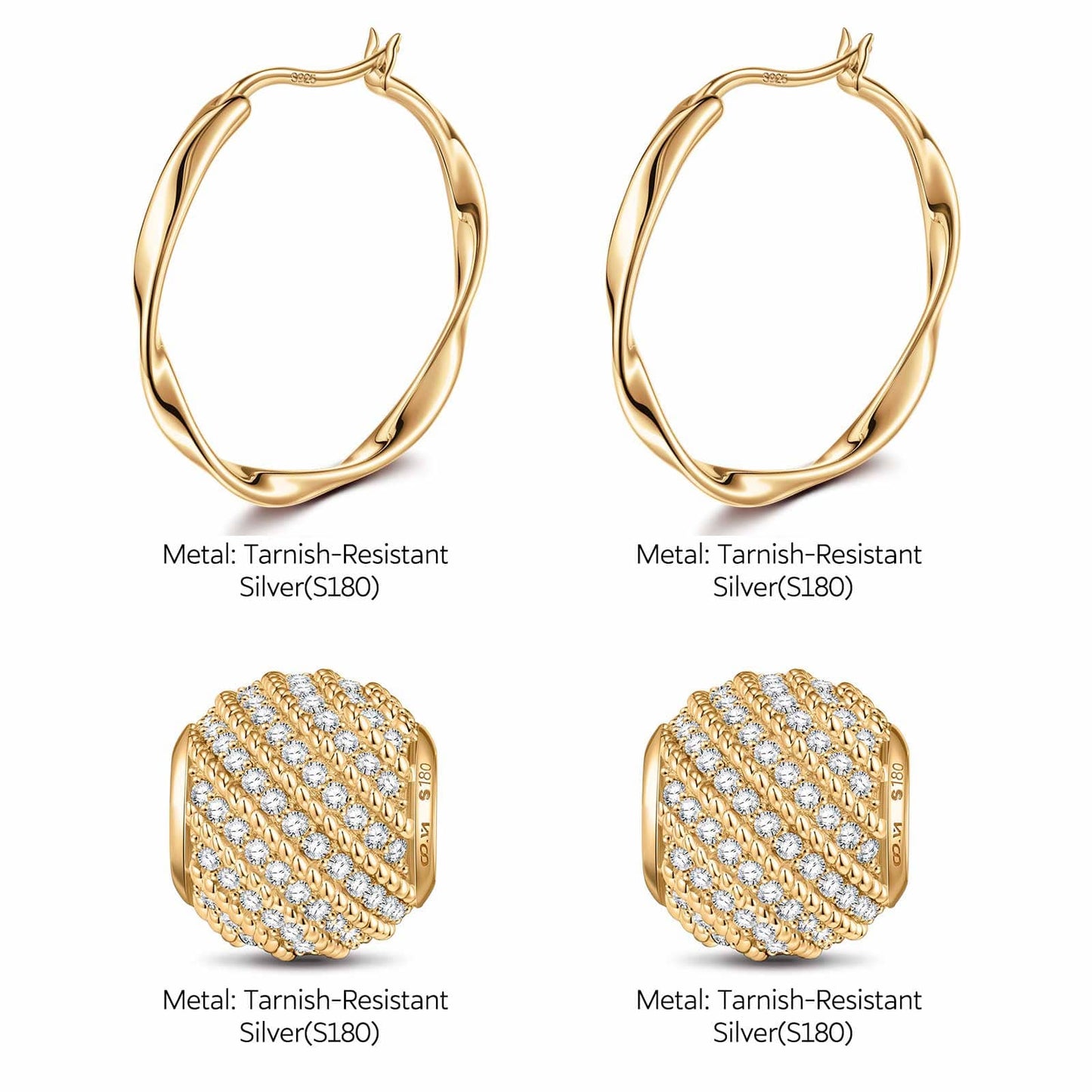 [?As @teddilovesfashion's Pick] Golden Waves Tarnish-resistant Silver Charms Earrings Set M Size Classic Hoop Earrings with Sterling Silver Ear Post In 14K Gold Plated