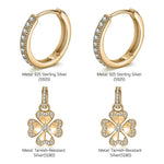 Sterling Silver Lucky Clover Hoop Earrings In 14K Gold Plated