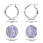 Sterling Silver Purple Zirconia Minimalist Hoop Earrings In White Gold Plated