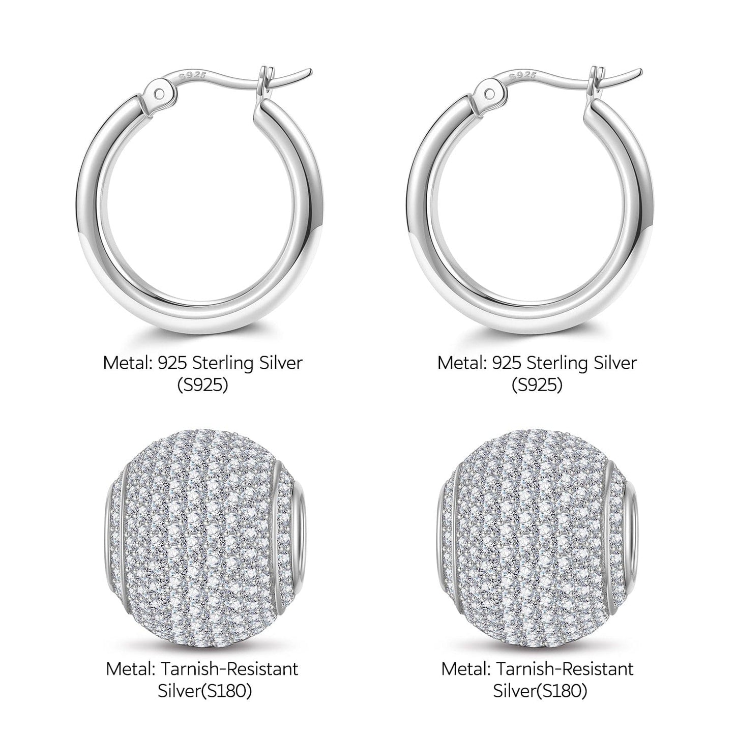 Sterling Silver White Zirconia Minimalist Hoop Earrings In White Gold Plated