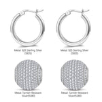 Sterling Silver White Zirconia Minimalist Hoop Earrings In White Gold Plated