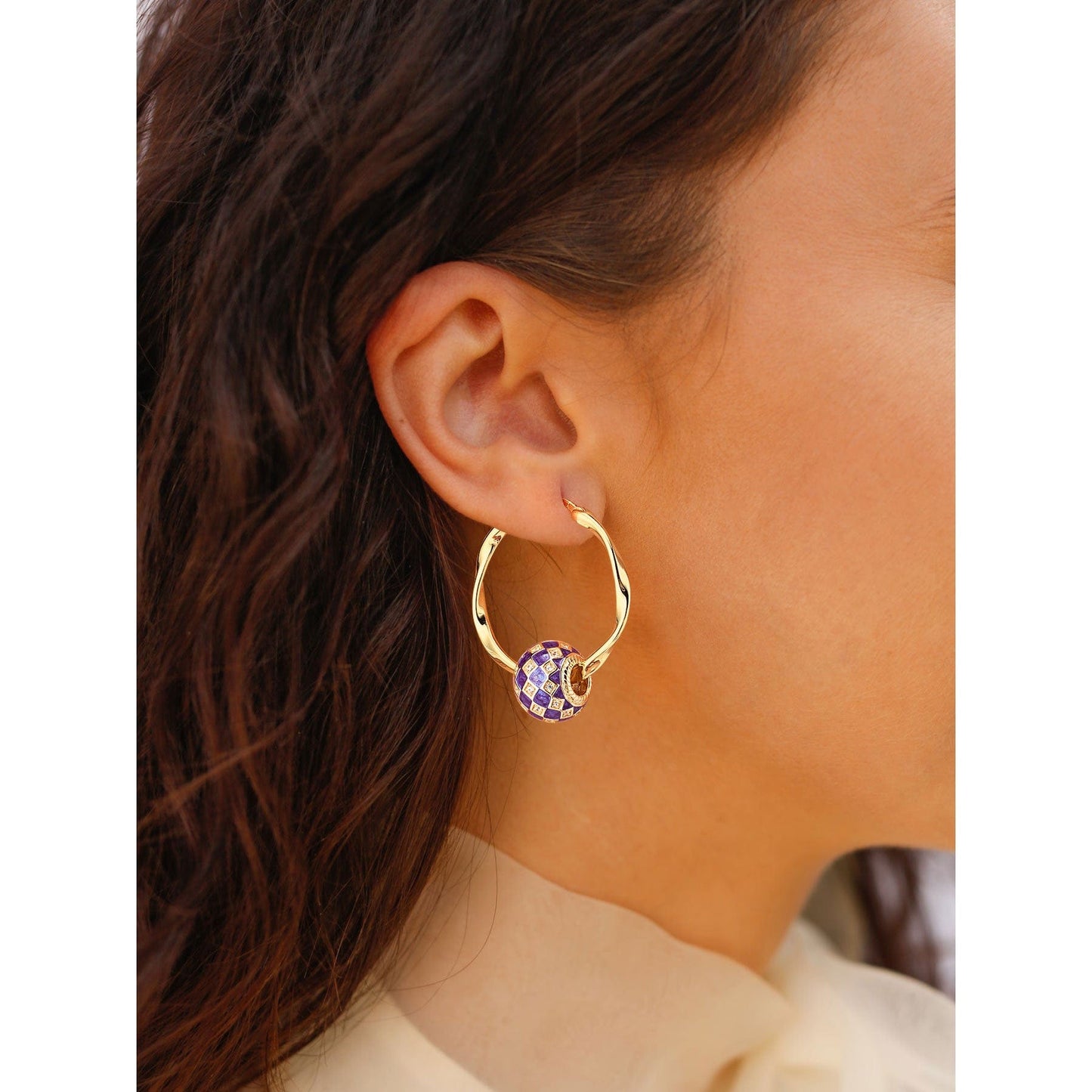 [?As @mygreatchallenge's Pick] Purple Magic City Tarnish-resistant Silver Charms Earrings Set M Size Classic Hoop Earrings with Sterling Silver Ear Post With Enamel In 14K Gold Plated