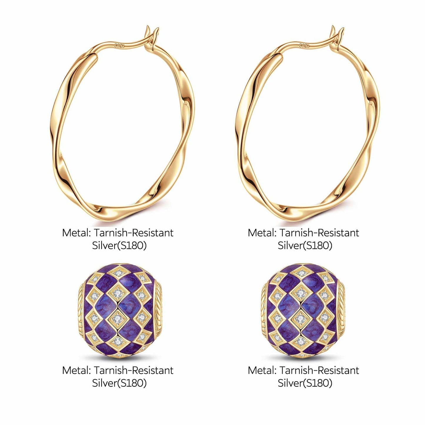 [?As @mygreatchallenge's Pick] Purple Magic City Tarnish-resistant Silver Charms Earrings Set M Size Classic Hoop Earrings with Sterling Silver Ear Post With Enamel In 14K Gold Plated