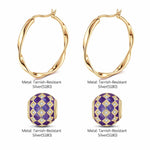 [?As @mygreatchallenge's Pick] Purple Magic City Tarnish-resistant Silver Charms Earrings Set M Size Classic Hoop Earrings with Sterling Silver Ear Post With Enamel In 14K Gold Plated