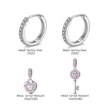 Sterling Silver Romantic Key to Heart Charms Earrings Set In White Gold Plated