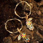 Lucky Hamsa Tarnish-resistant Silver Charms Earrings Set with Sterling Silver Ear Post With Enamel In 14K Gold Plated