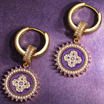 Sterling Silver Violet Whispers Charms Earrings Set With Enamel In 14K Gold Plated