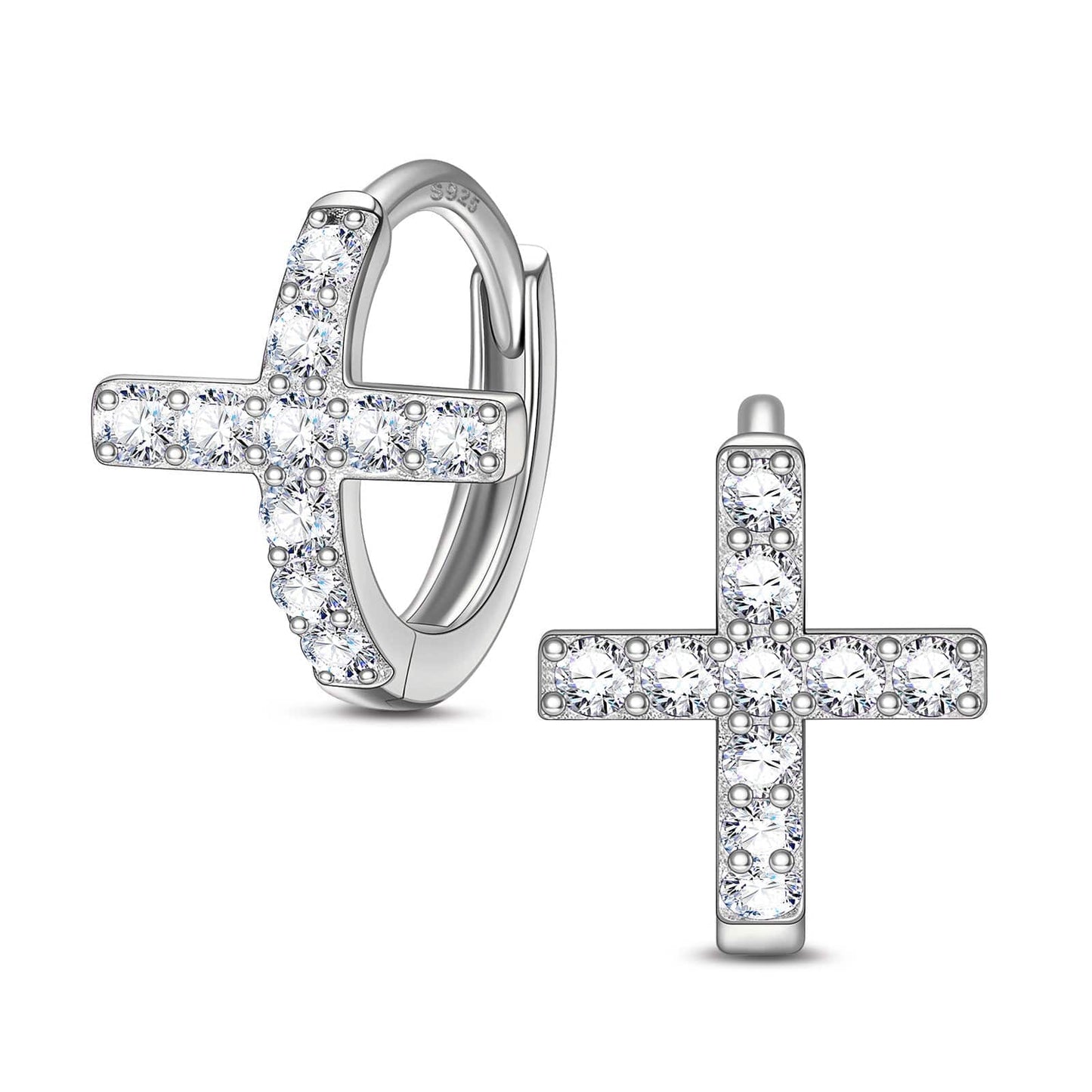 Sterling Silver Cross Hoop Earrings In White Gold Plated