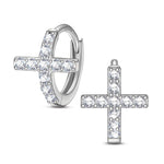 Sterling Silver Cross Hoop Earrings In White Gold Plated