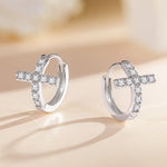 Sterling Silver Cross Hoop Earrings In White Gold Plated