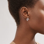 Sterling Silver Cross Hoop Earrings In White Gold Plated