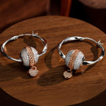 Sterling Silver Love Heart Chain Charms Earrings Set, Featuring Dual Plating in Rose Gold and White Gold