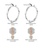 Sterling Silver Love Heart Chain Charms Earrings Set, Featuring Dual Plating in Rose Gold and White Gold
