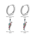 Sterling Silver Colorful Wings Charms Earrings Set With Enamel In White Gold Plated