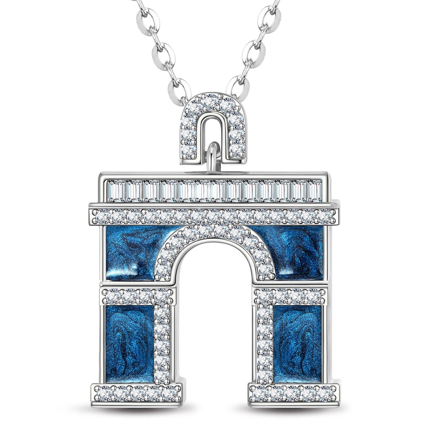 Sterling Silver Necklace Chain Arch of Triumph Tarnish-resistant Silver Pendant Necklace In White Gold Plated