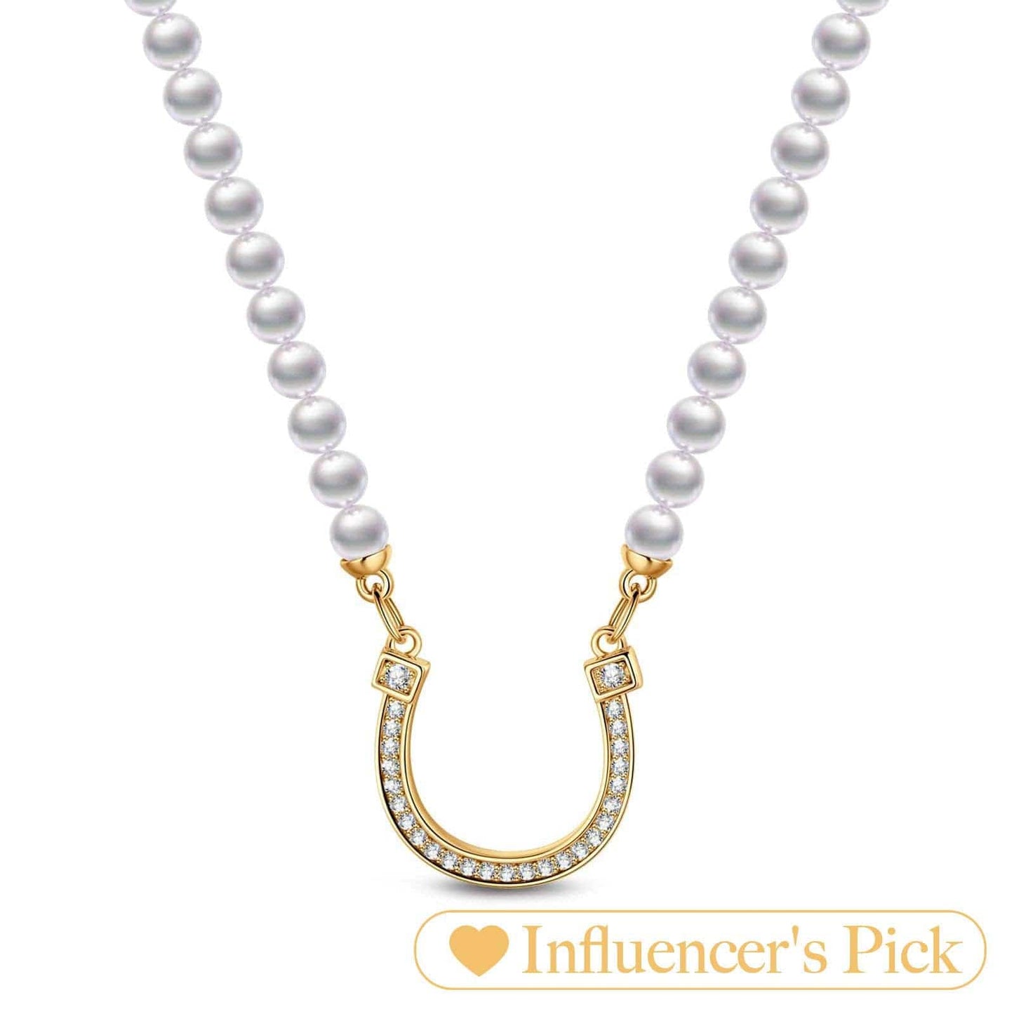 [?As @mygreatchallenge's Pick] Horseshoe Tarnish-resistant Silver Pearl Necklace In 14K Gold Plated