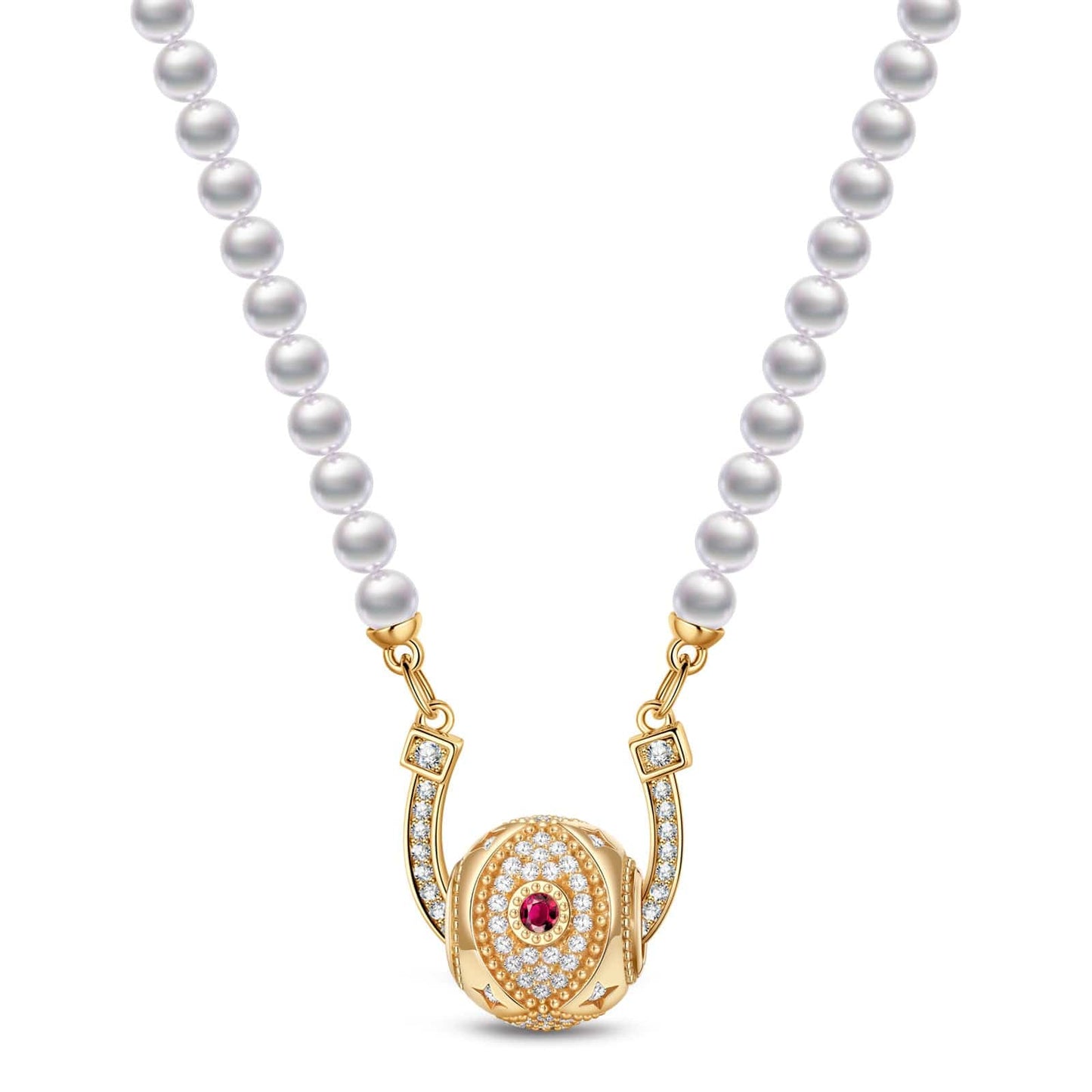 [?As @mygreatchallenge's Pick] Horseshoe Tarnish-resistant Silver Pearl Necklace In 14K Gold Plated