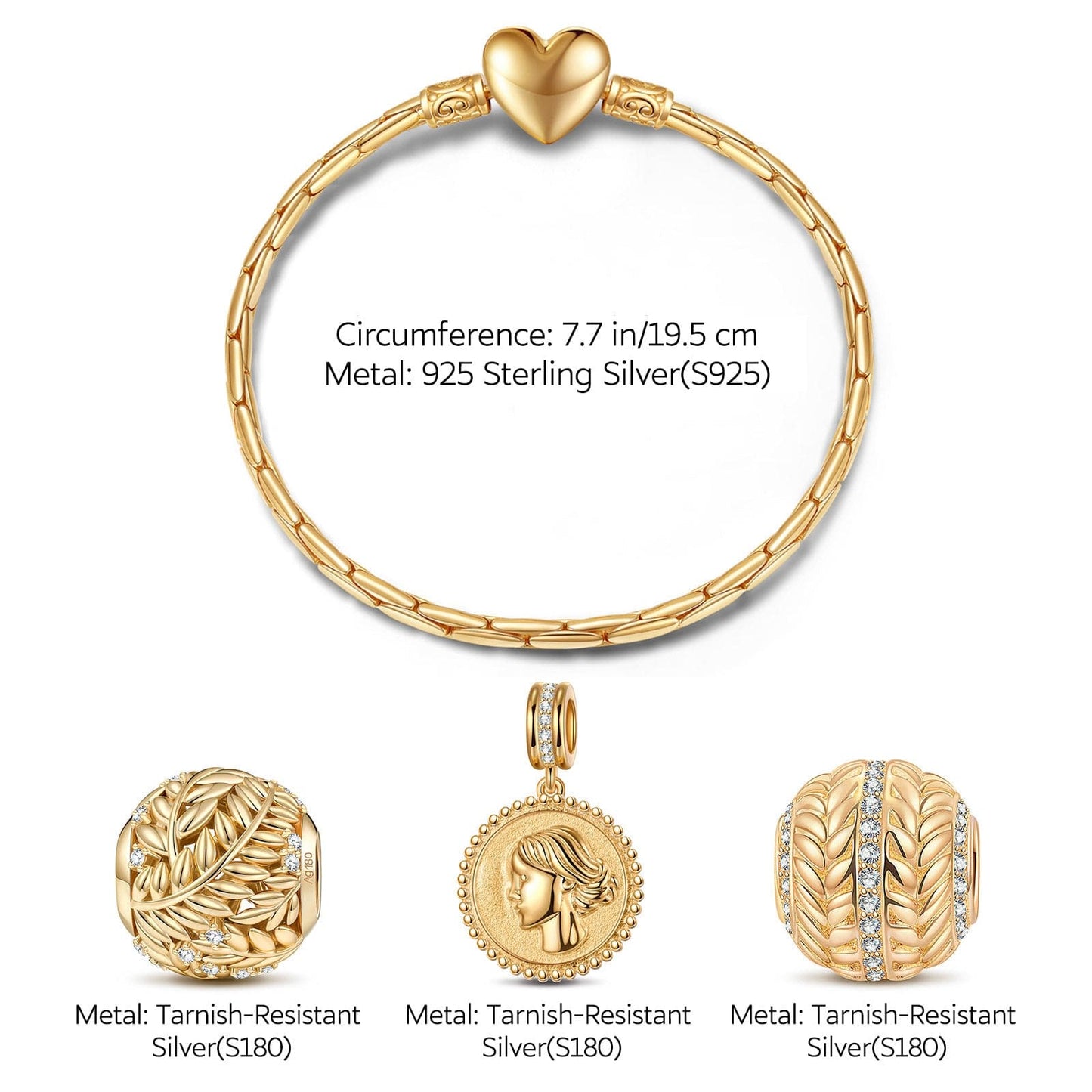 Memories Of Versailles Tarnish-resistant Silver Charms Bracelet Set In 14K Gold Plated