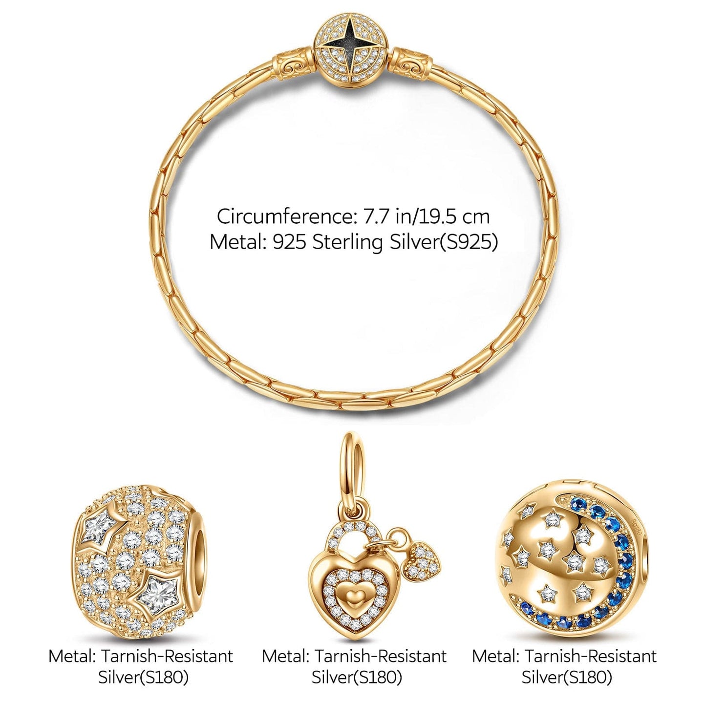 Sterling Silver Promise Charms Bracelet Set With Enamel In 14K Gold Plated