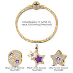 Sterling Silver Purple Star Charms Bracelet Set With Enamel In 14K Gold Plated