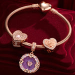 Enchanted Rose Tarnish-resistant Silver Charms Bracelet Set With Enamel In Rose Gold Plated