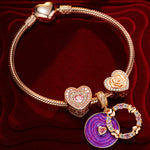 Enchanted Rose Tarnish-resistant Silver Charms Bracelet Set With Enamel In Rose Gold Plated