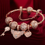 Endless Love Tarnish-resistant Silver Charms Bracelet Set In Rose Gold Plated