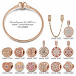Sterling Silver Forever Grateful Charms Bracelet Set With Enamel In Rose Gold Plated