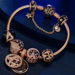 Sterling Silver Mysterious Allure Charms Bracelet Set With Enamel In Rose Gold Plated