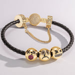 Sterling Silver Varied Emojis Charms Bracelet Set In 14K Gold Plated