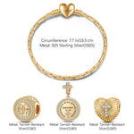 Sterling Silver God's Welfare Charms Bracelet Set In 14K Gold Plated